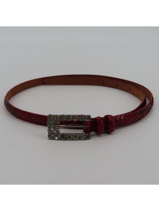 Claudio Orciani Women 80cm Red Genuine Snake Skin Rhinestone Buckle Skinny Belt main image 3